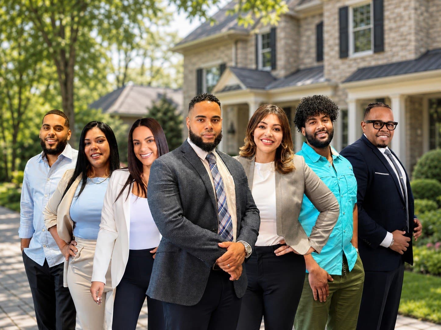 El equipo de The AD Group junto frente a una casa del norte de Nueva Jersey